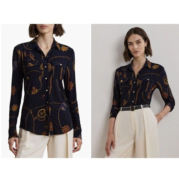 NEW Lauren Ralph Lauren Women's XSmall Medallion Print Button Up Shirt - Picture 1 of 7
